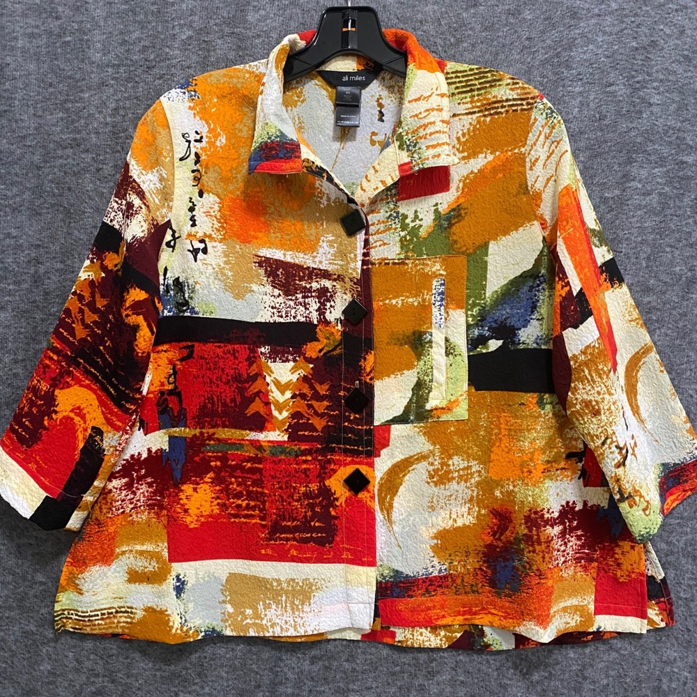 Ali Miles Top Women S Petite Art To Wear Crinkle Button Boho Oversized Lagenlook
